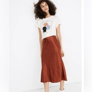Madewell Drawstring Midi Slip Skirt Burnt Orange Size 6